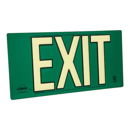 Green Metal 100' Visi 5 Fc Rated Energy-Free Photo-luminescent, Emergency Sign, EXIT-M-BTB-GRB-100